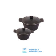 سرویس 4 پارچه دسینی مدل رجینا درب شیشه ای طوسی (قابلمه20وقابلمه24)